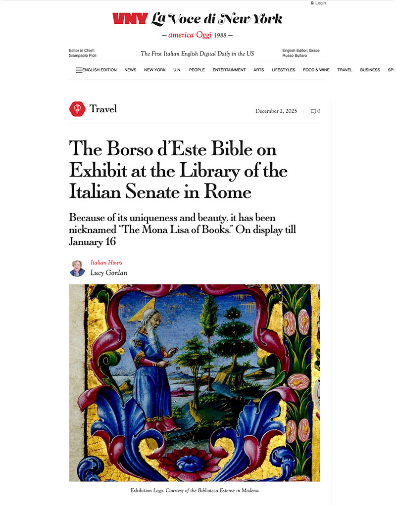 The Borso d’Este Bible on Exhibit at the Library of the Italian Senate in Rome